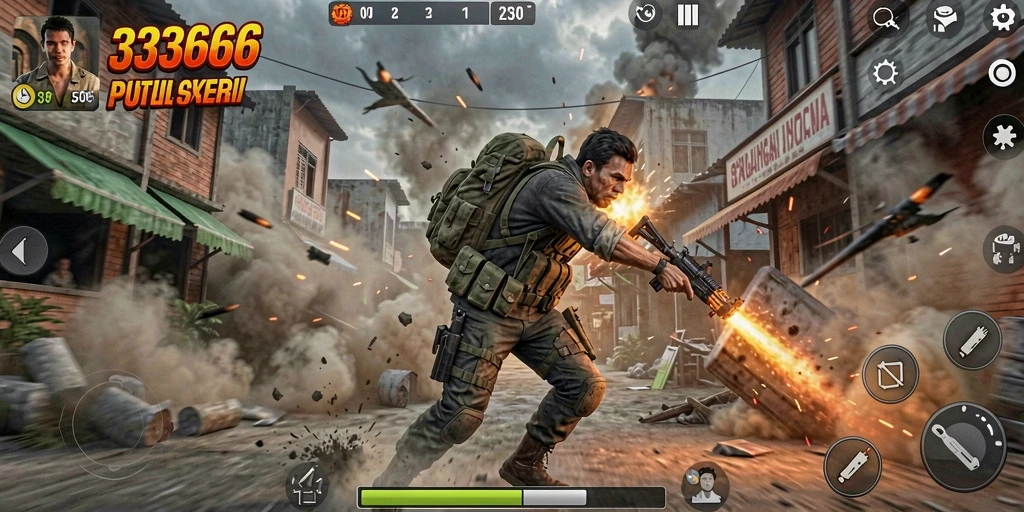 Tampilan gameplay mendebarkan dari 333666 menunjukkan aksi yang intens.