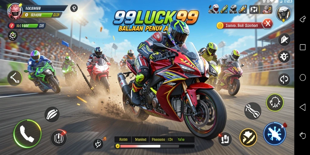 Tampilan penuh aksi dari gameplay balapan motor di 99LUCK99.