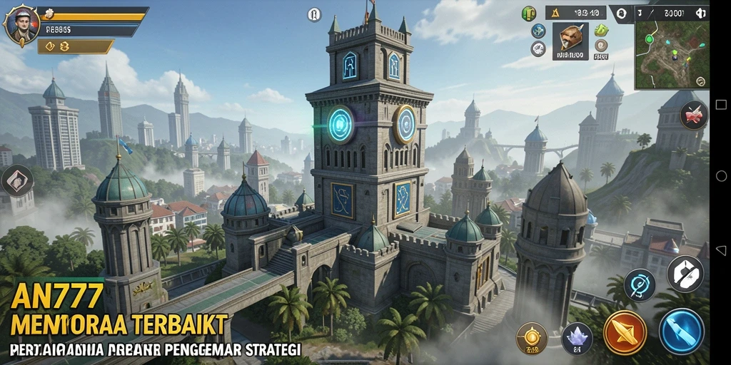 Tampilan gameplay AN777 dengan pertahanan menara yang dinamis dan menarik.