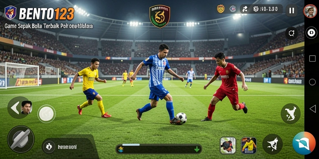 Screenshot gameplay BENTO123 dengan aksi sepak bola yang nyata.