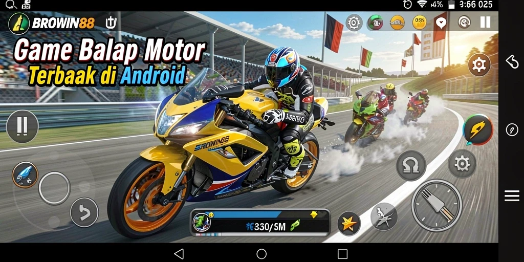 Screenshot BROWIN88 menampilkan aksi balap motor yang adrenalin tinggi.