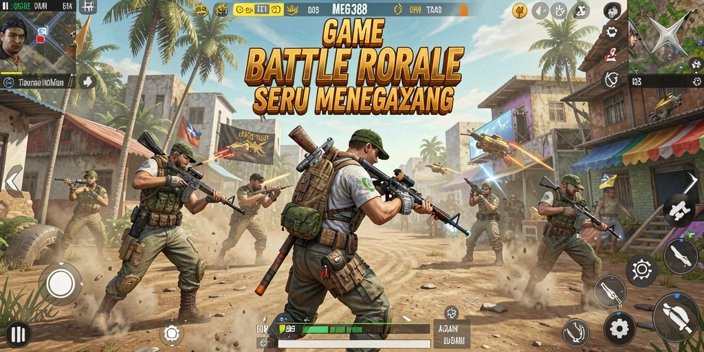 Screenshot gameplay MEGA388 menampilkan aksi Battle Royale yang mendebarkan.