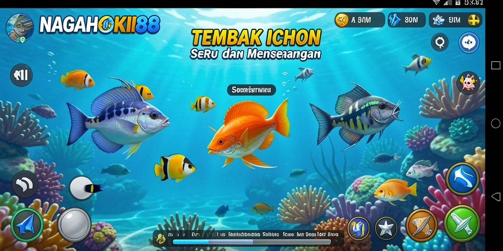 Screenshot gameplay NAGAHOKI88 dengan aksi menembak ikan.