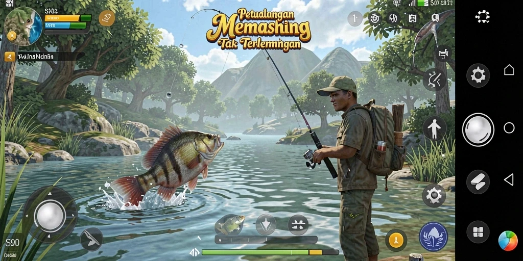Screenshot utama S80 menampilkan petualangan memancing yang seru.