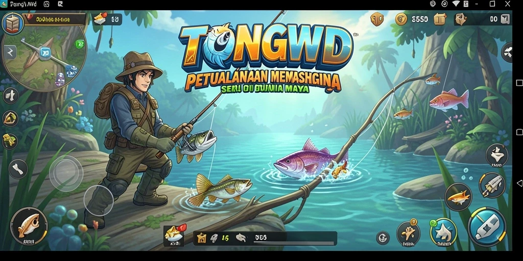 Tampilan gameplay TONGWD yang menampilkan aksi memancing yang seru.