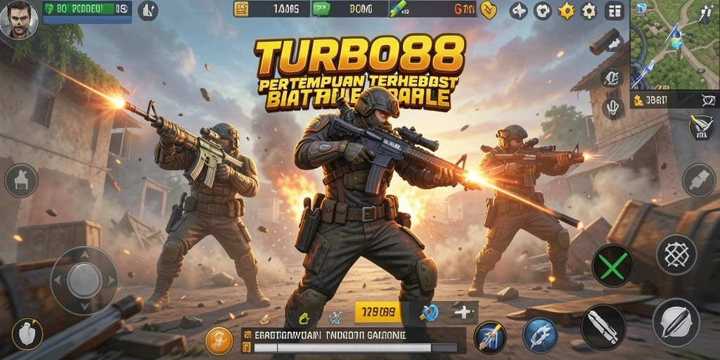 Screenshot gameplay TURBO88 menampilkan pertempuran seru dalam mode Battle Royale.
