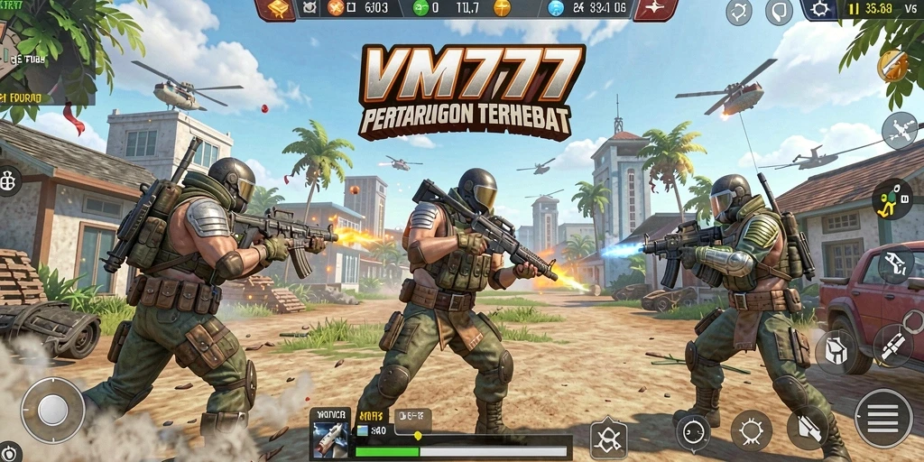 Screenshot menunjukkan aksi seru dalam pertempuran Battle Royale di VM777.