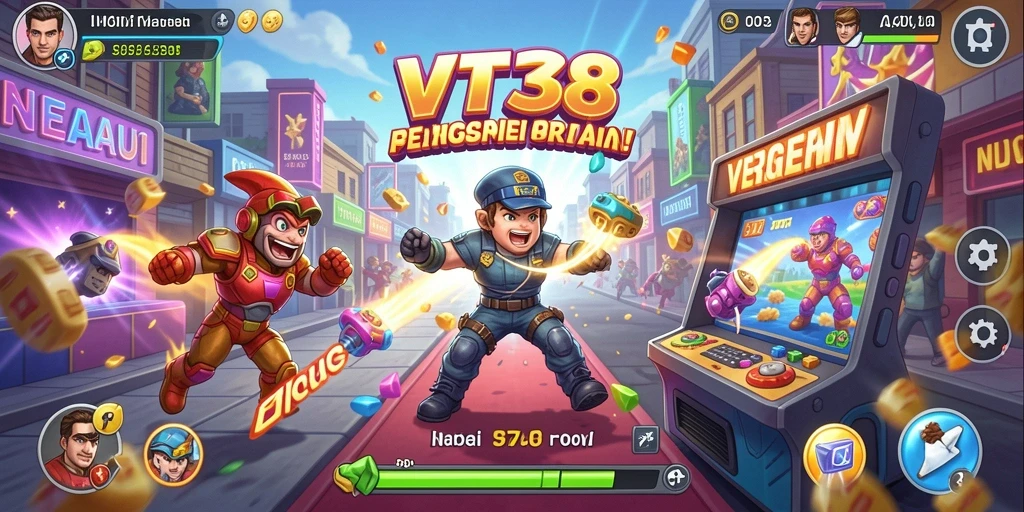 Tangkapan layar gameplay VT38 menampilkan aksi seru dengan grafis vibrant.
