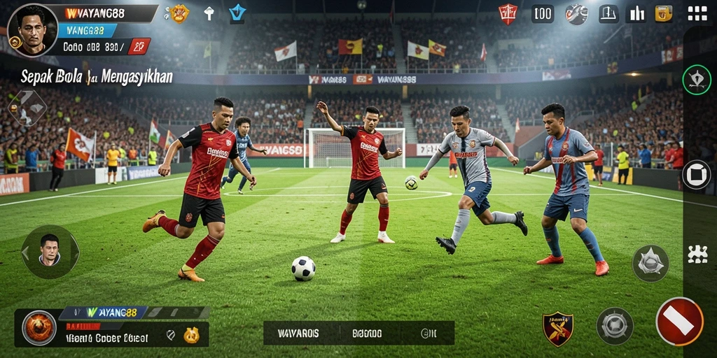 Screenshot utama WAYANG88 menampilkan aksi mendebarkan dalam pertandingan sepak bola.